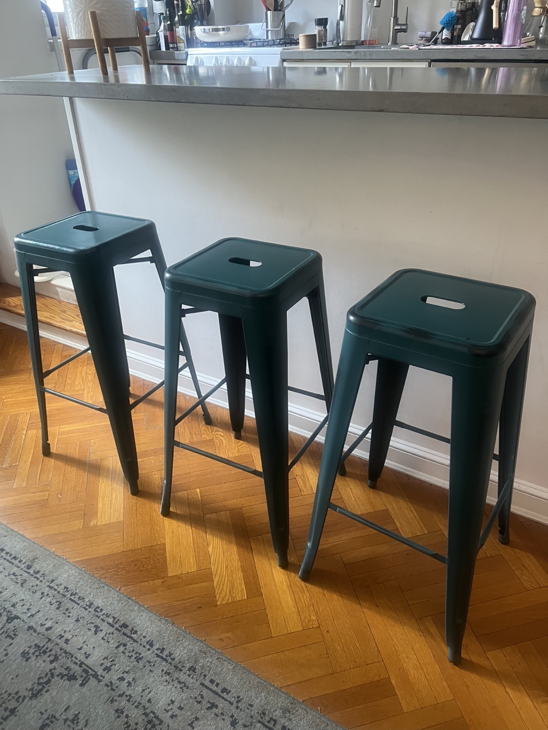 Set of 3 Teal Metal Bar Stools - photo 3