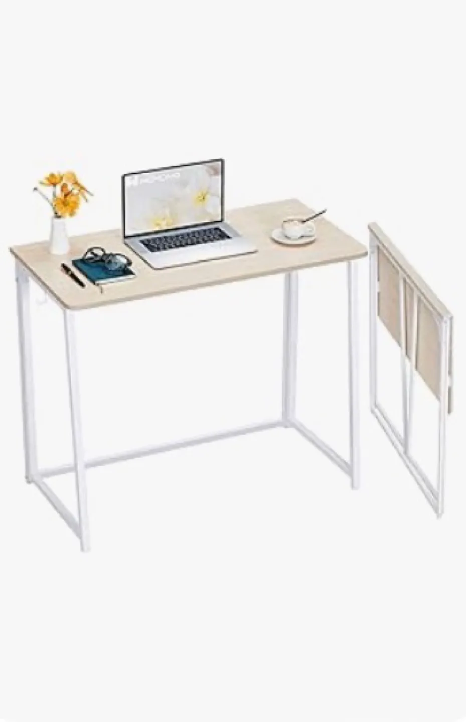 Folding Desk - White Frame, Light Wood Top thumbnail