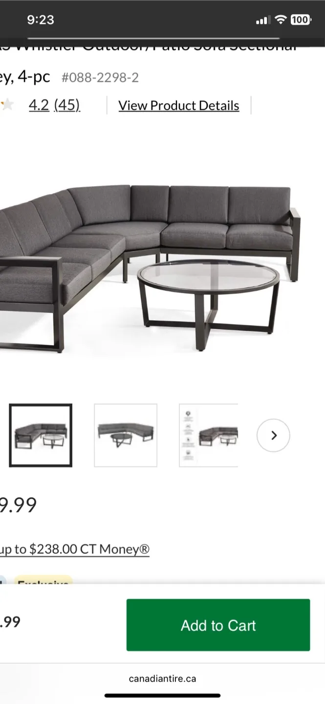 CANVAS Whistler Outdoor Patio Sofa Sectional Set - Grey image indicator(4)