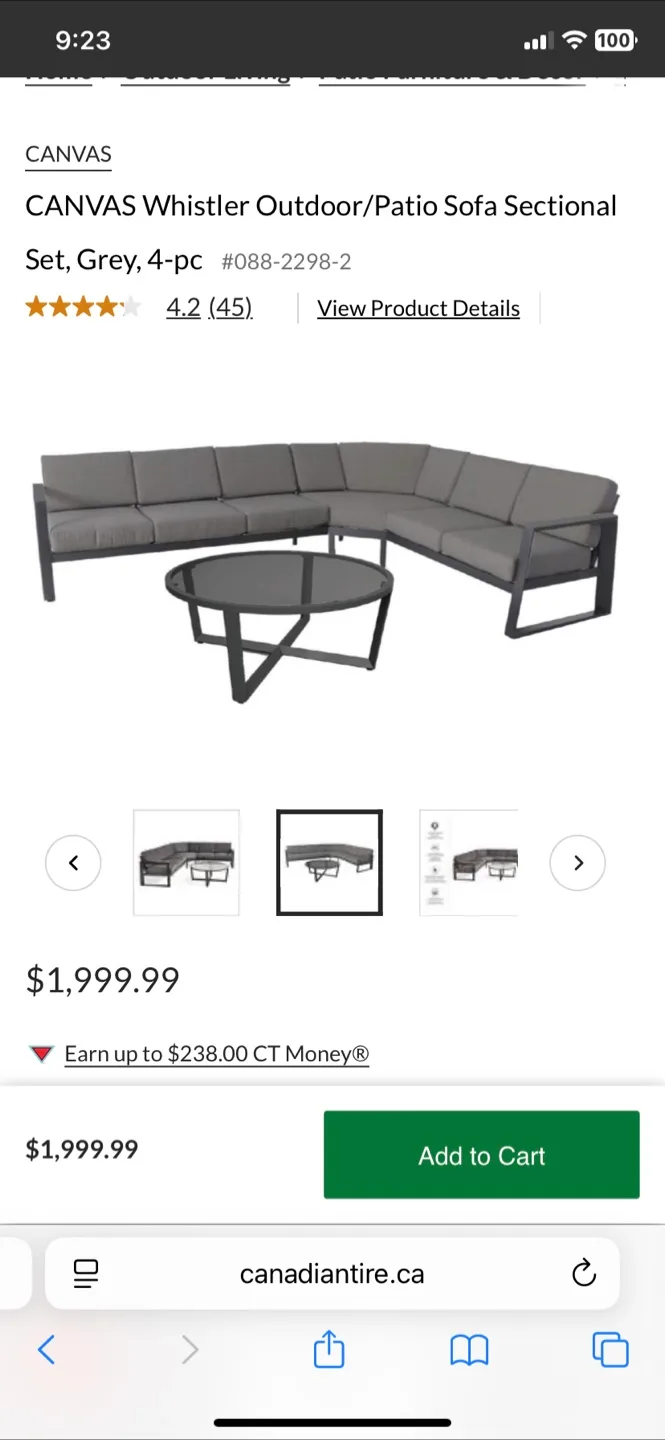 CANVAS Whistler Outdoor Patio Sofa Sectional Set - Grey image indicator(3)