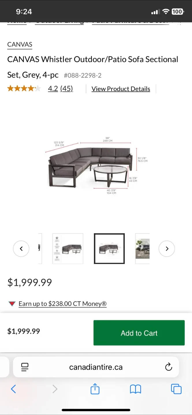 CANVAS Whistler Outdoor Patio Sofa Sectional Set - Grey image indicator(2)