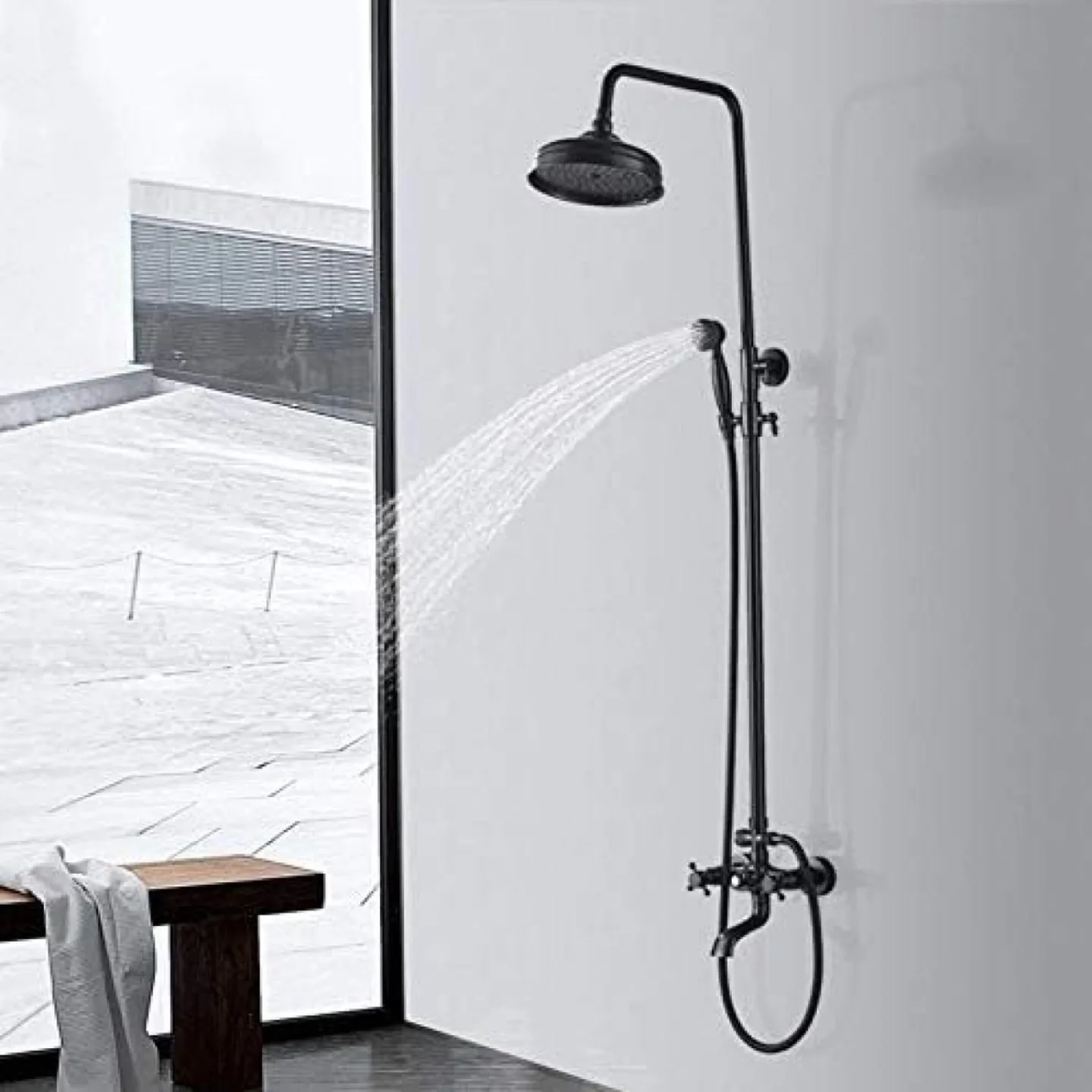 Rain Shower Bathroom Faucet Set Wall Mounted w Hand Sprayer thumbnail