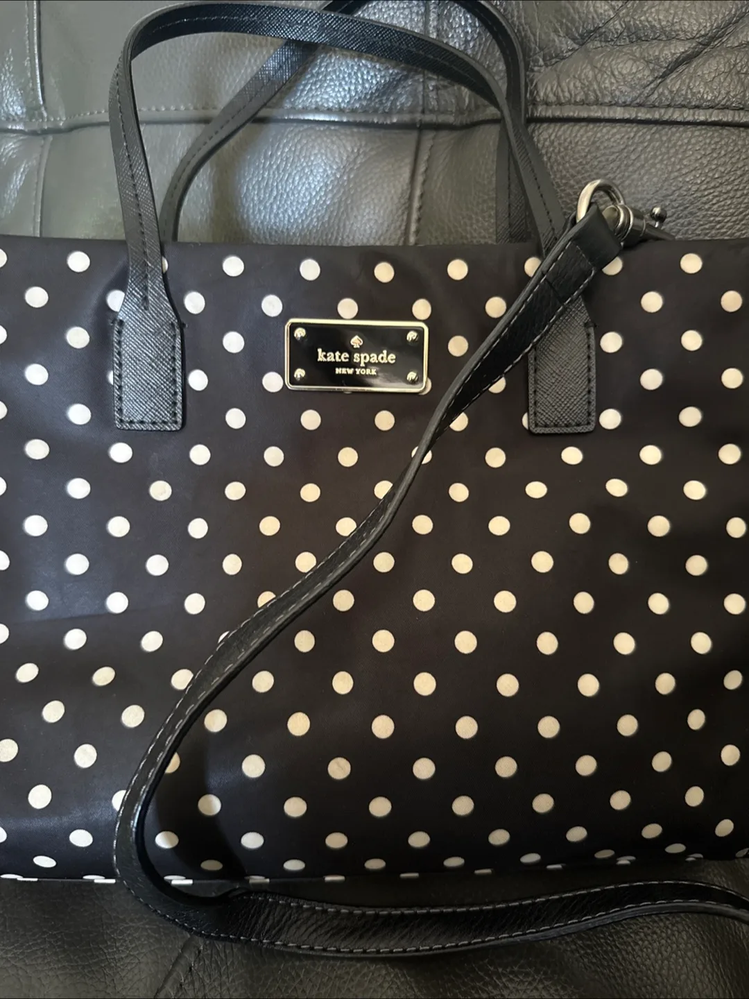 Kate Spade Black Polka Dot Tote Bag thumbnail
