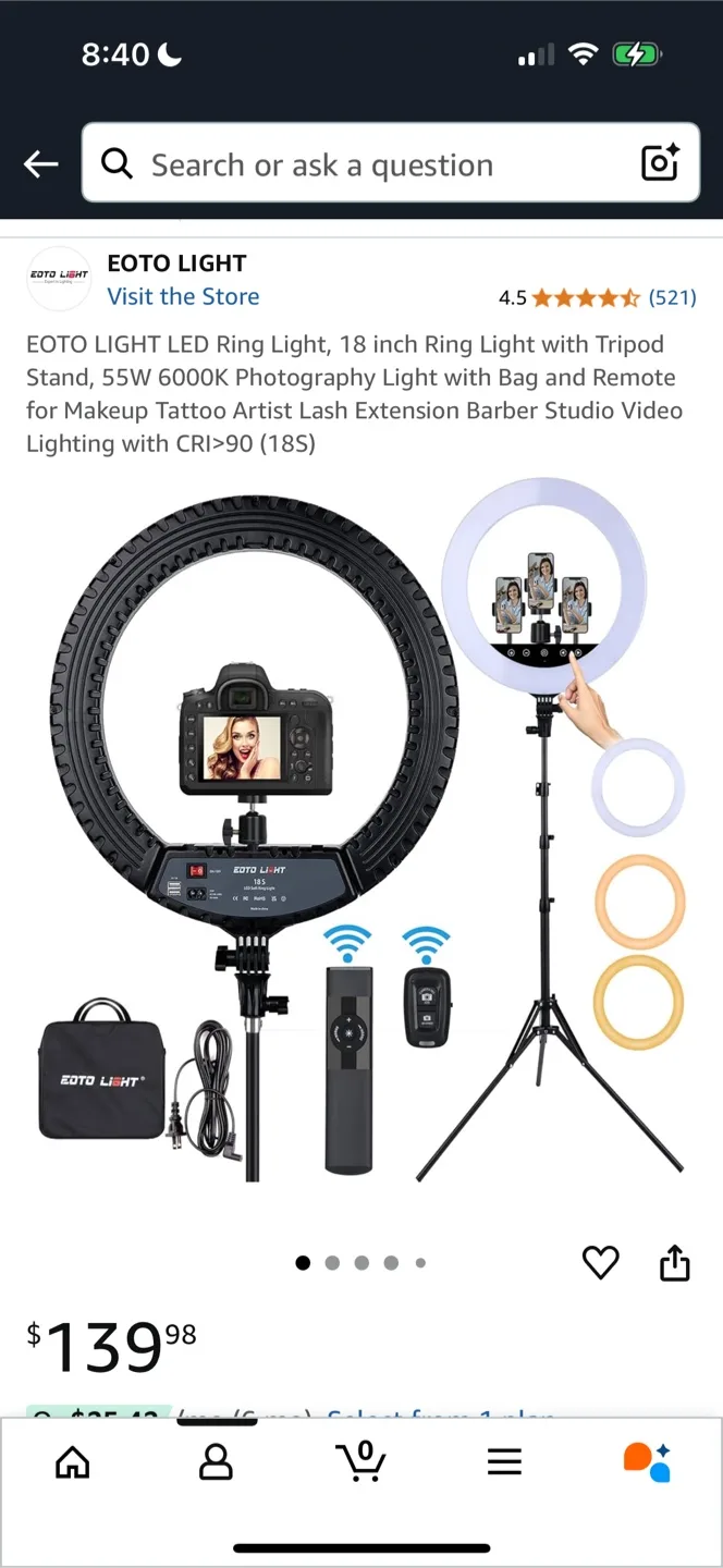 EOTO LIGHT 18" LED Ring Light w/ Tripod Stand thumbnail