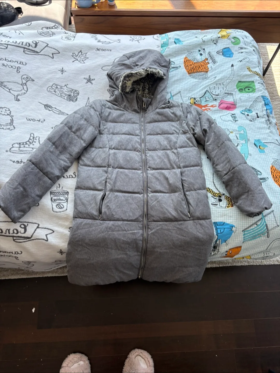 Grey Puffer Coat - Size S/M thumbnail