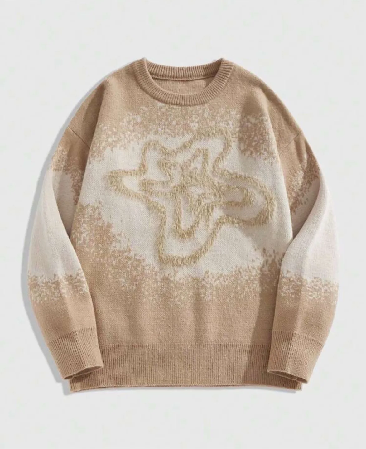 Beige Patterned Crew Neck Sweater thumbnail