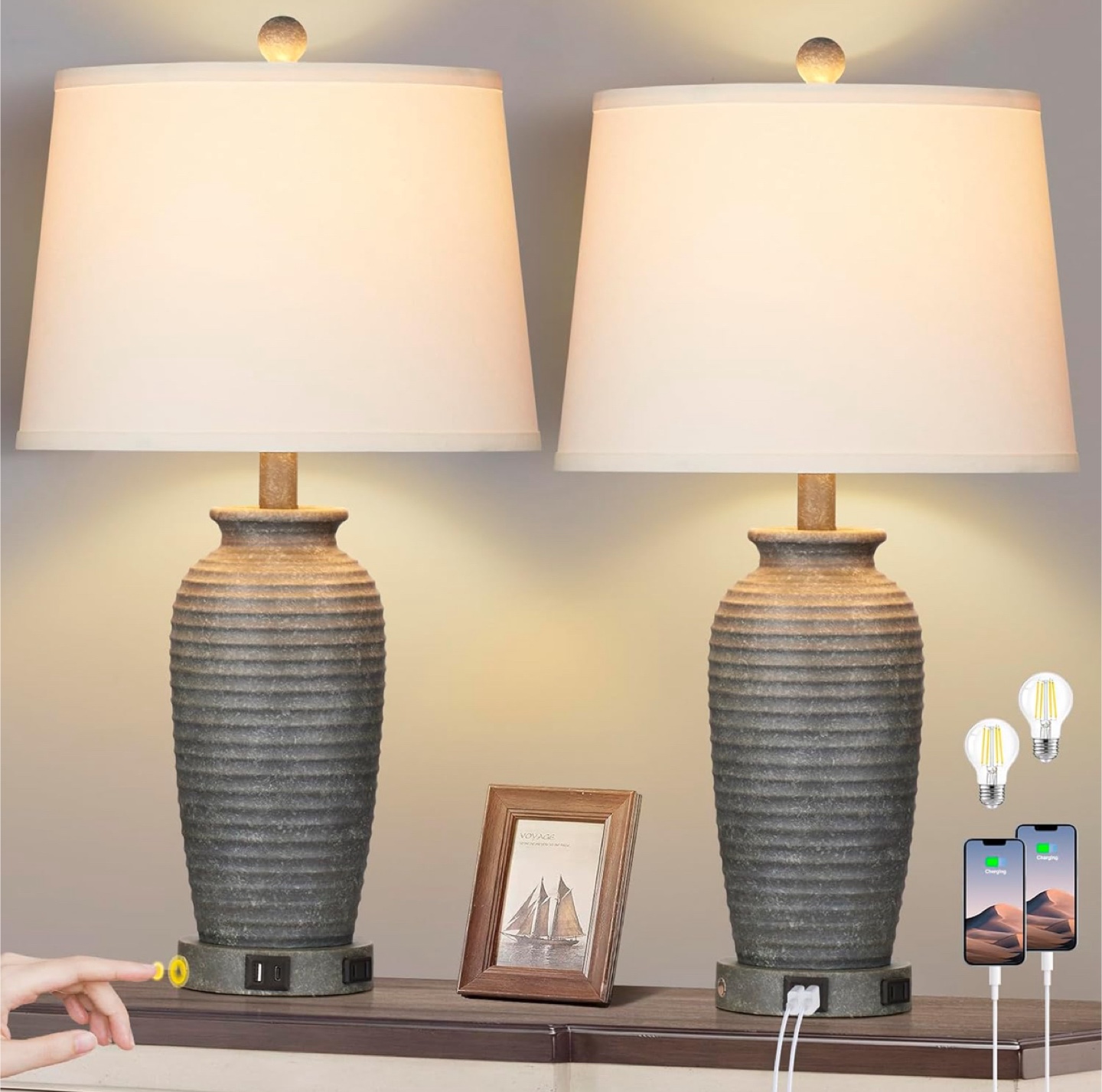 25" Farmhouse Jar Table Lamps Set of 2,