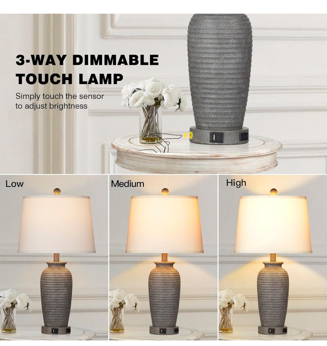 25" Farmhouse Jar Table Lamps Set of 2, - photo 3