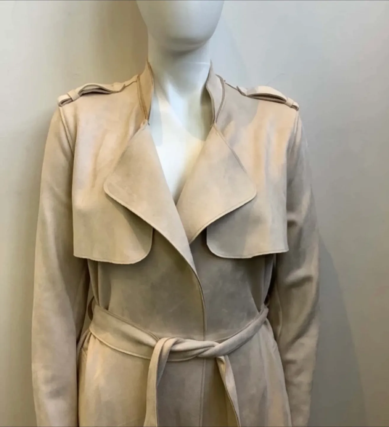 Cream Faux Suede Napped Oversized Trench Coat M/L image indicator(2)