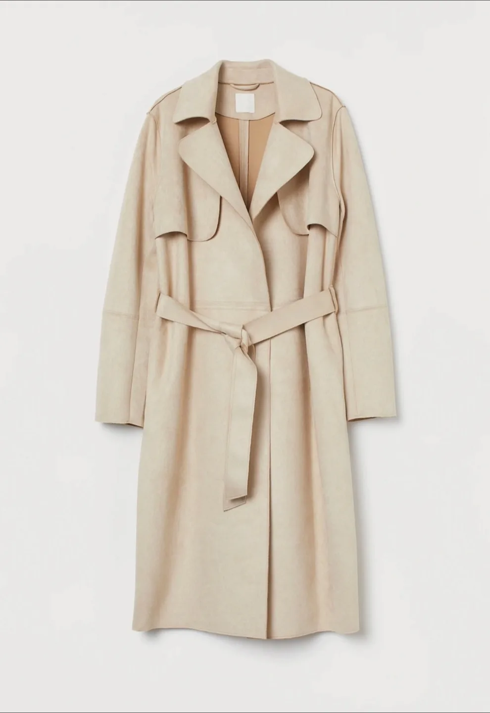 H&M Cream Faux Suede Napped Oversized Trench Coat M/L thumbnail