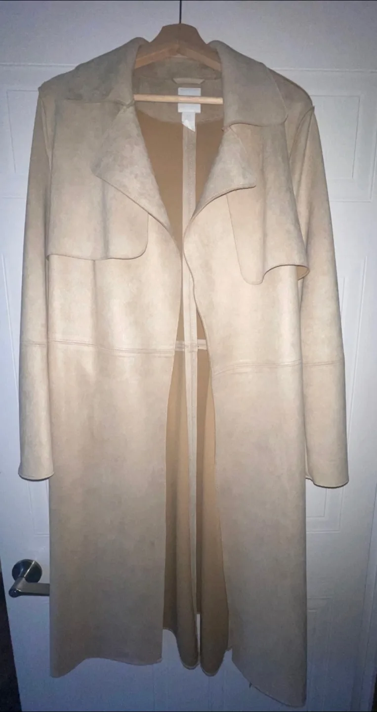 Cream Faux Suede Napped Oversized Trench Coat M/L image indicator(5)