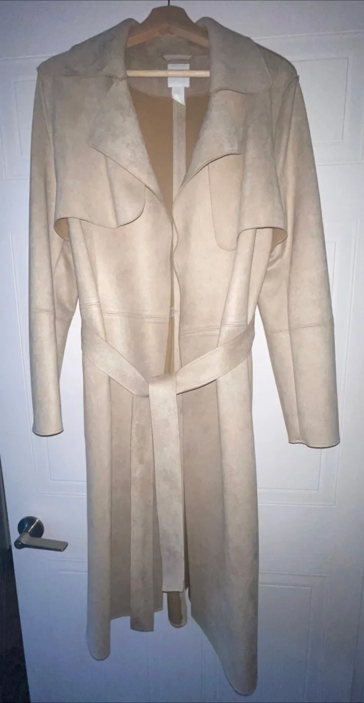 Cream Faux Suede Napped Oversized Trench Coat M/L image indicator(4)