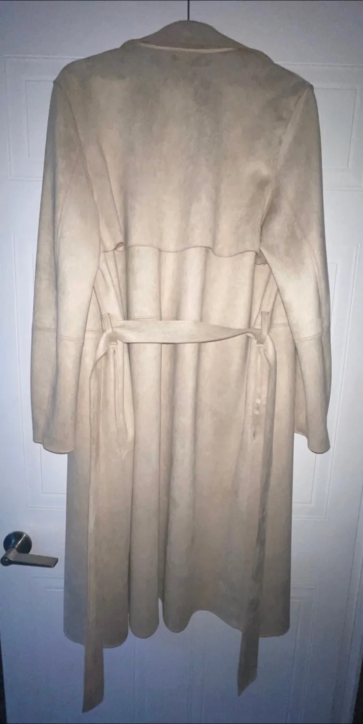 Cream Faux Suede Napped Oversized Trench Coat M/L image indicator(8)