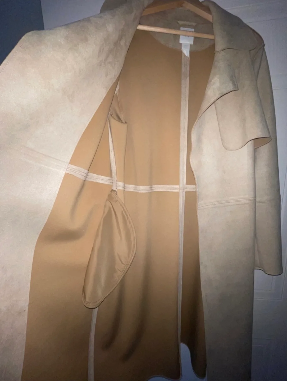 Cream Faux Suede Napped Oversized Trench Coat M/L image indicator(7)