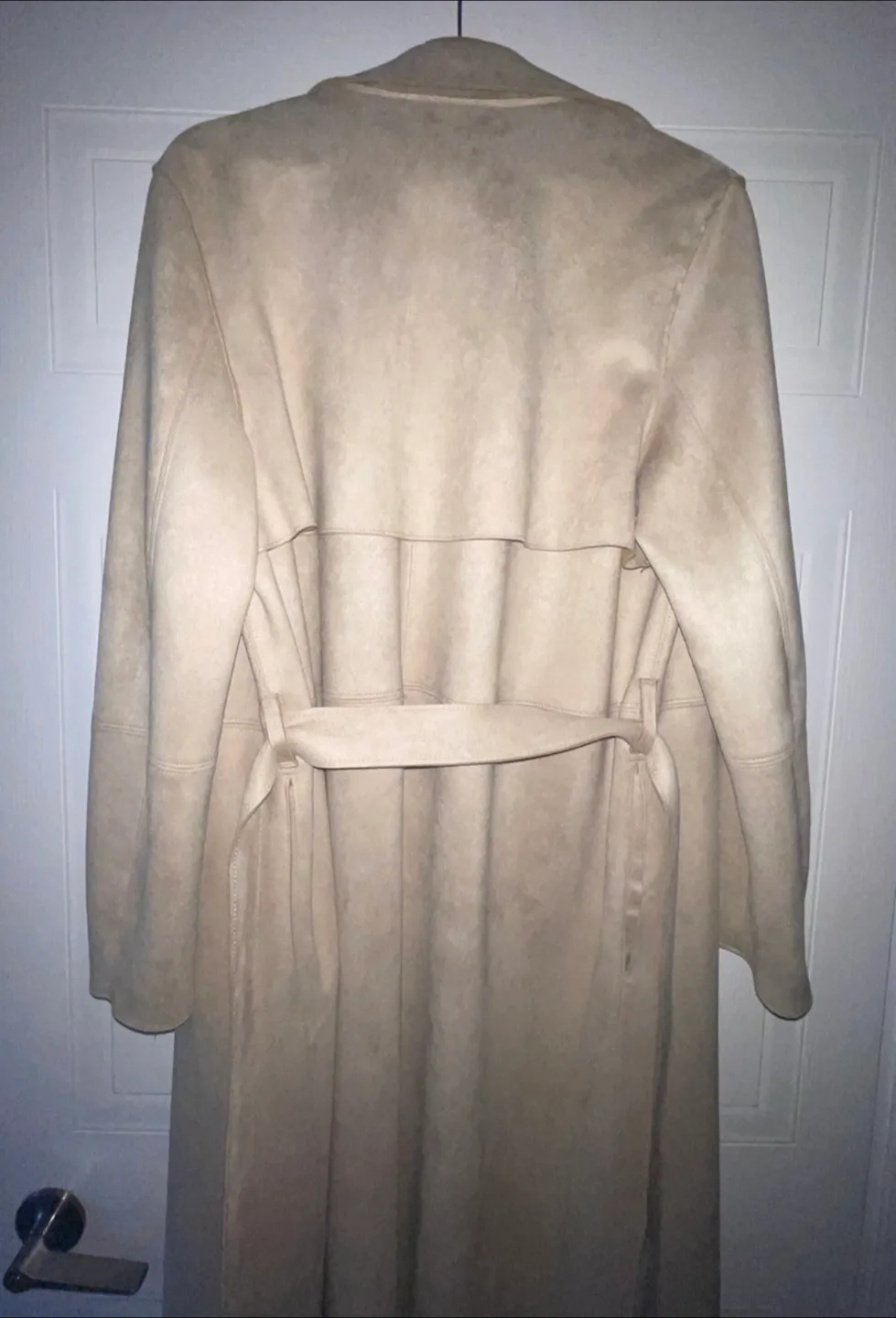 Cream Faux Suede Napped Oversized Trench Coat M/L image indicator(10)