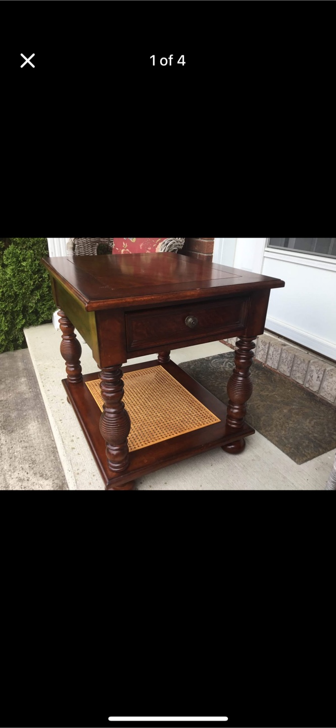 Dark Wood End Table with Woven Shelf