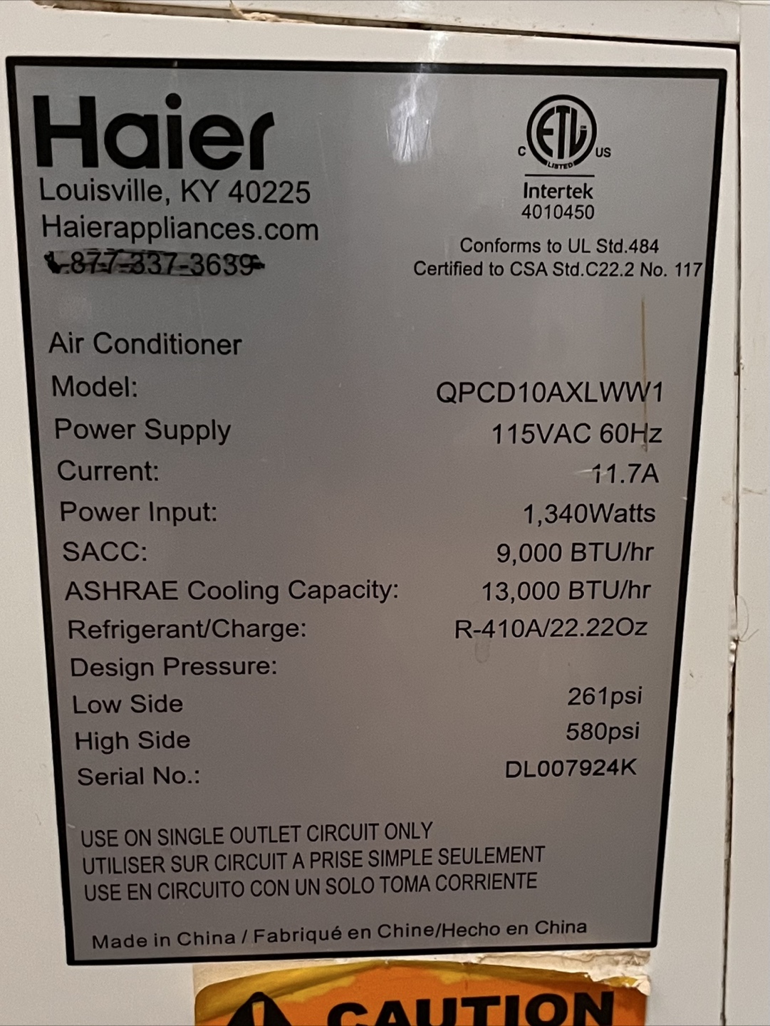 Haier Portable Air Conditioner - Model QPC10AXLWW1 - photo 3