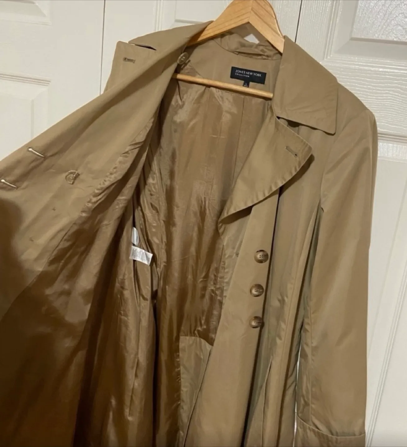 Jones New York Classic Tan Double Breasted Trench Coat Size L image indicator(3)