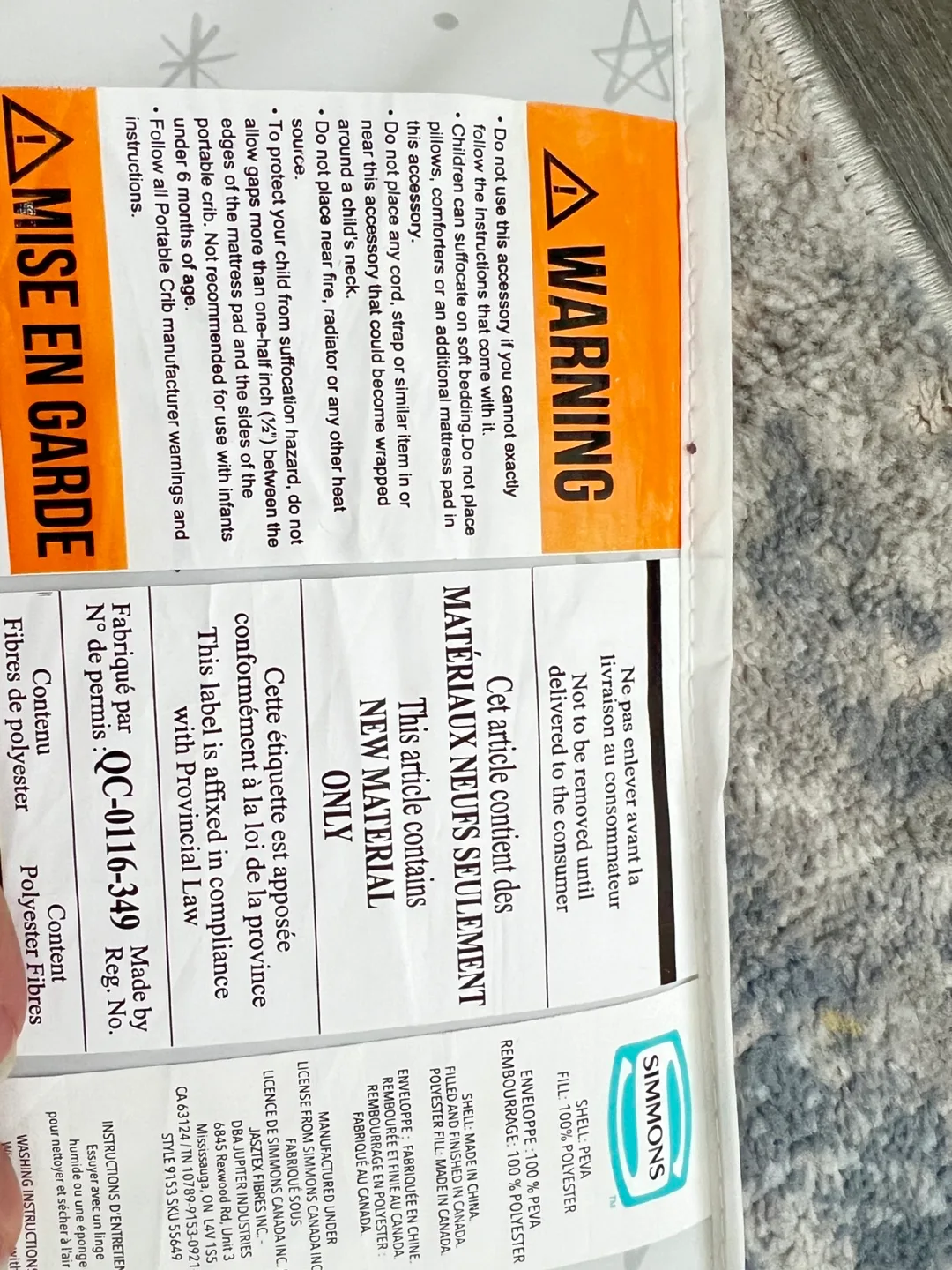 Simmons Portable Crib Mattress - almost New! image indicator(2)