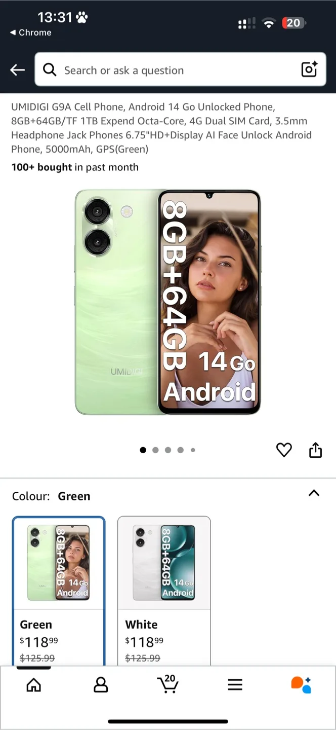 SEALED BNIB UMIDIGI G9A Android Smartphone - Green thumbnail