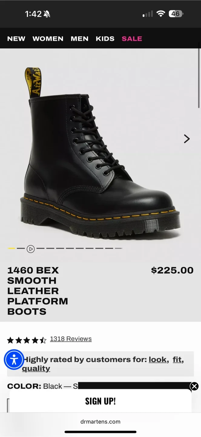 Dr. Martens 1460 Bex Black Leather Platform Boots thumbnail