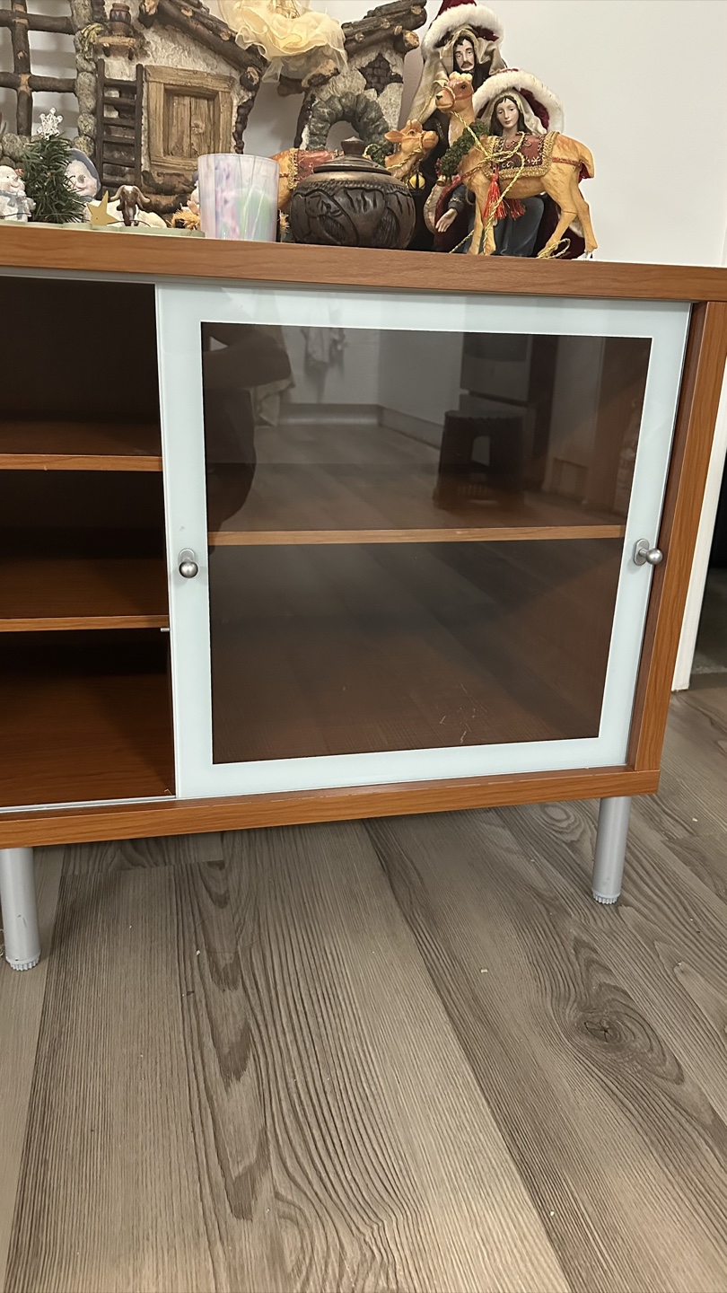 Brown TV Stand with Sliding Glass Door - photo 3