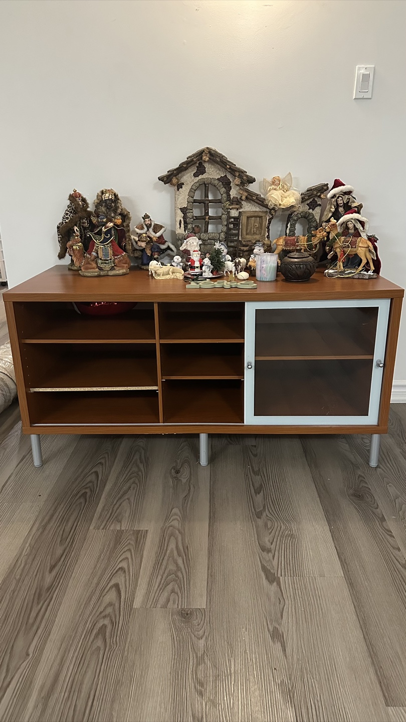 Brown TV Stand with Sliding Glass Door - photo 2