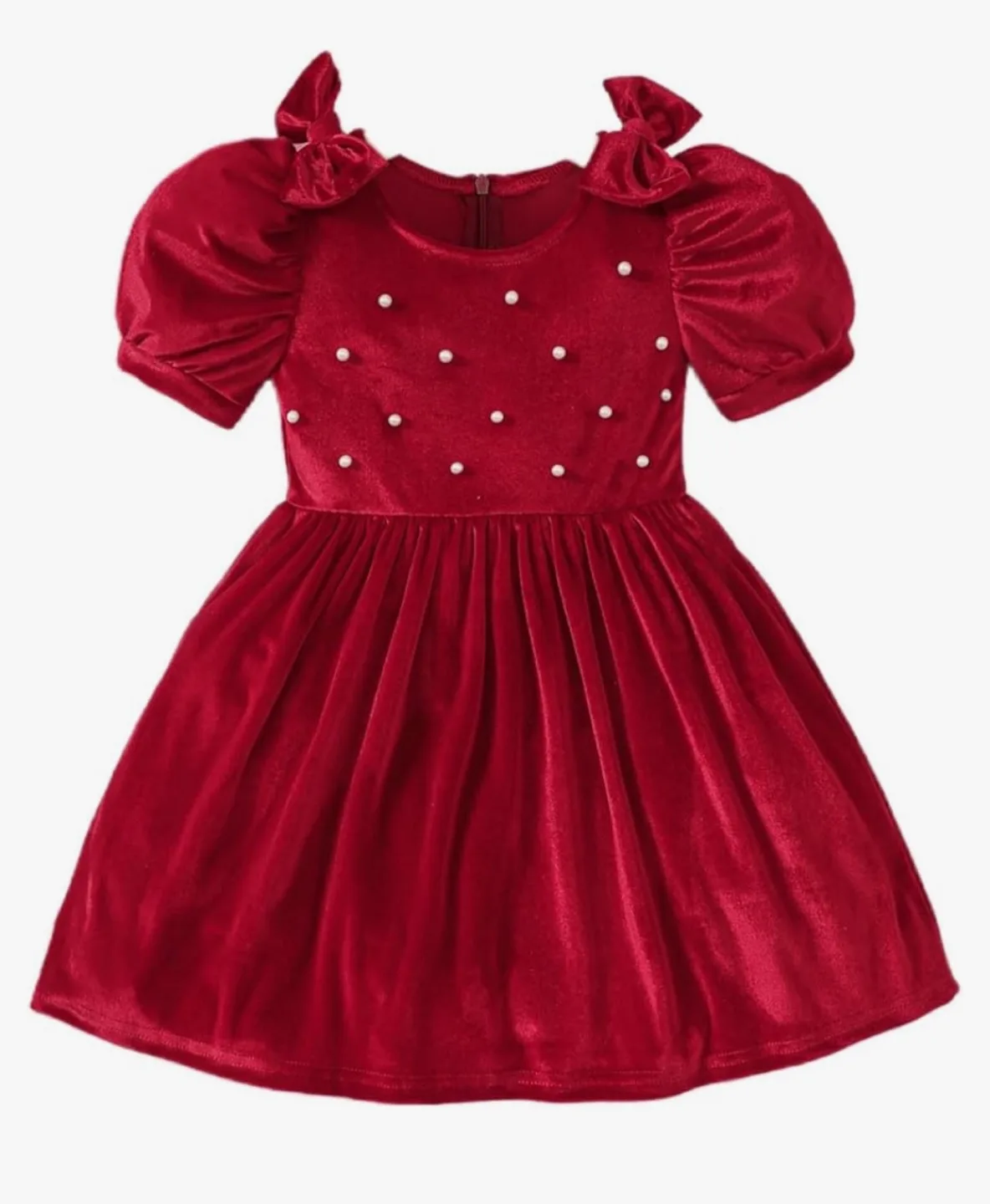 Red Velvet Dress with Pearl Detail thumbnail