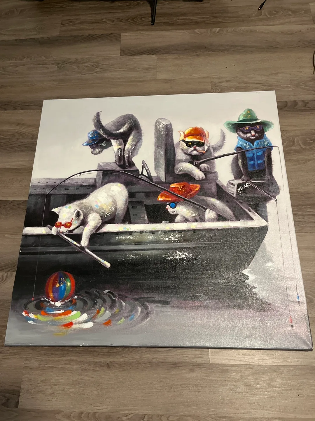 Cats Fishing Boat Painting thumbnail