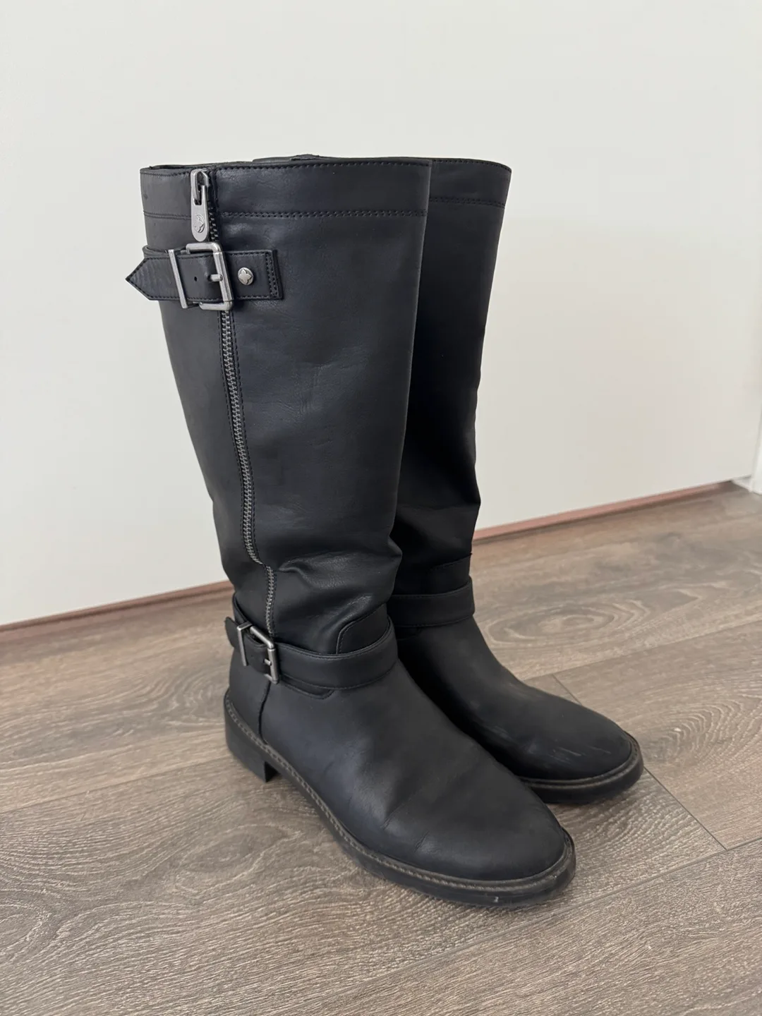 Black Leather Riding Boots with cute buckle thumbnail