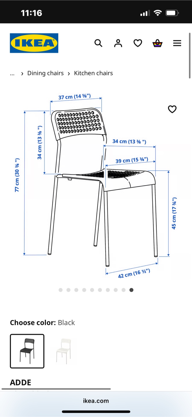 IKEA ADDE Black Chair with Red Cushions