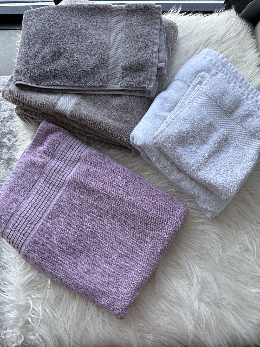 Assorted Towels - Grey, White, Pink