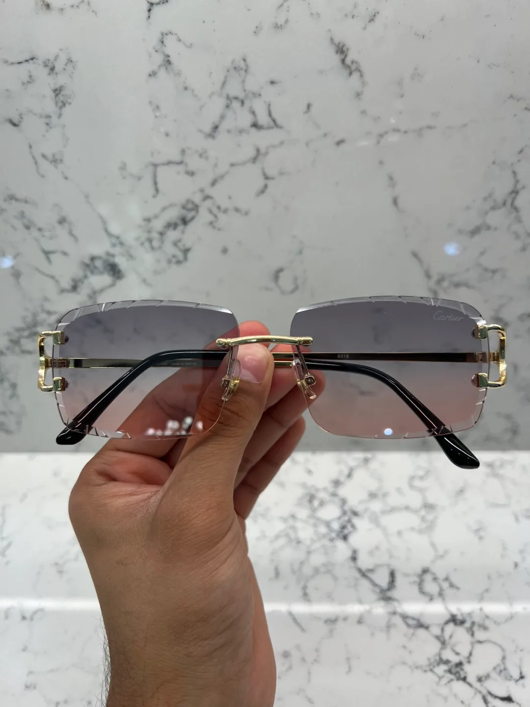 Cartier Big C Rimless Sunset Pink Diamond Cut Sunglasses thumbnail