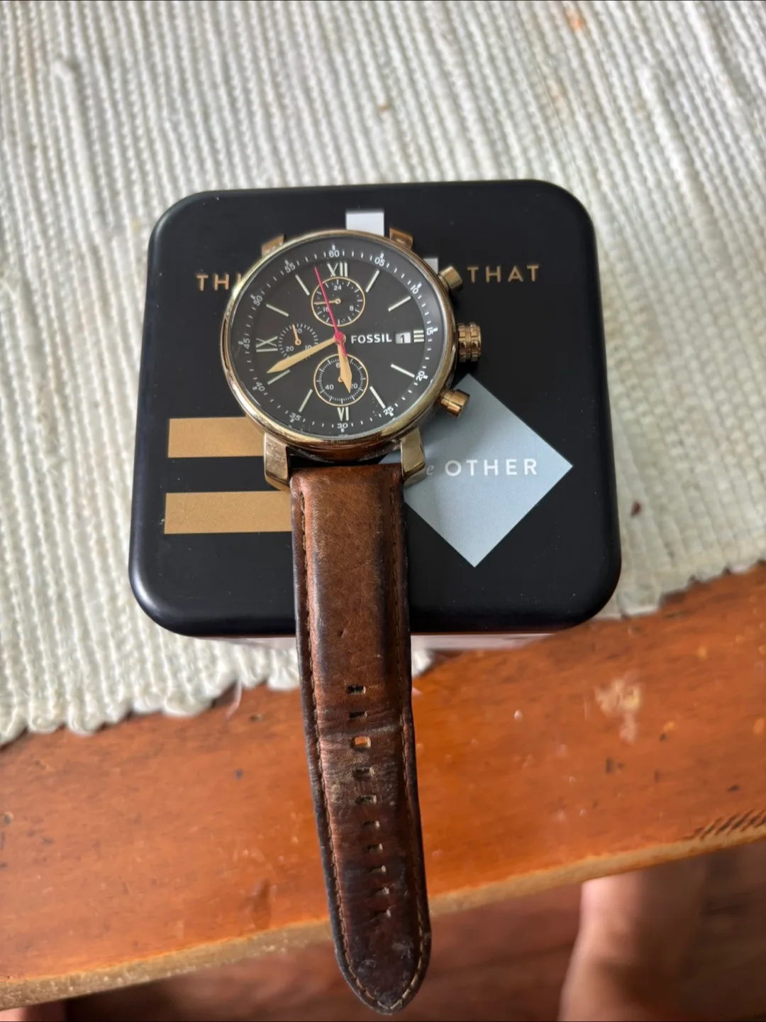 Fossil Chronograph Watch with Leather Strap thumbnail