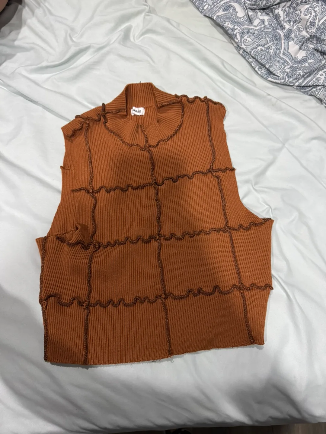 Garage Brown Ribbed Knit Vest - Size S thumbnail