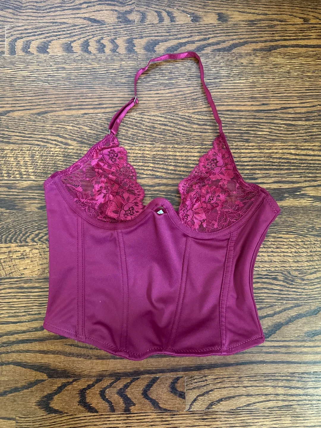 Burgundy Lace Trim Corset Top thumbnail