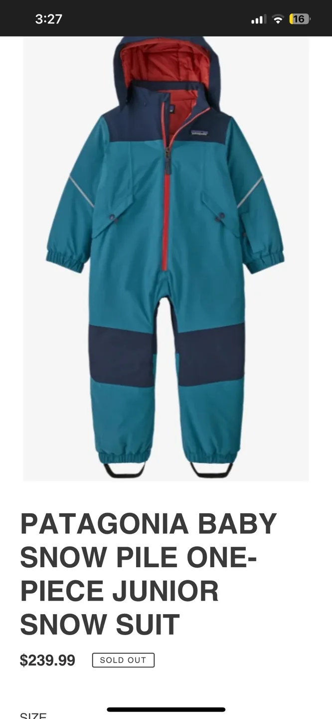 Patagonia Baby Snow Pile One-Piece Junior Snow Suit image indicator(5)