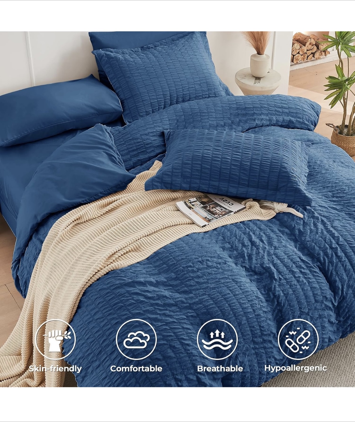 Blue Textured Comforter Set with duvet cover