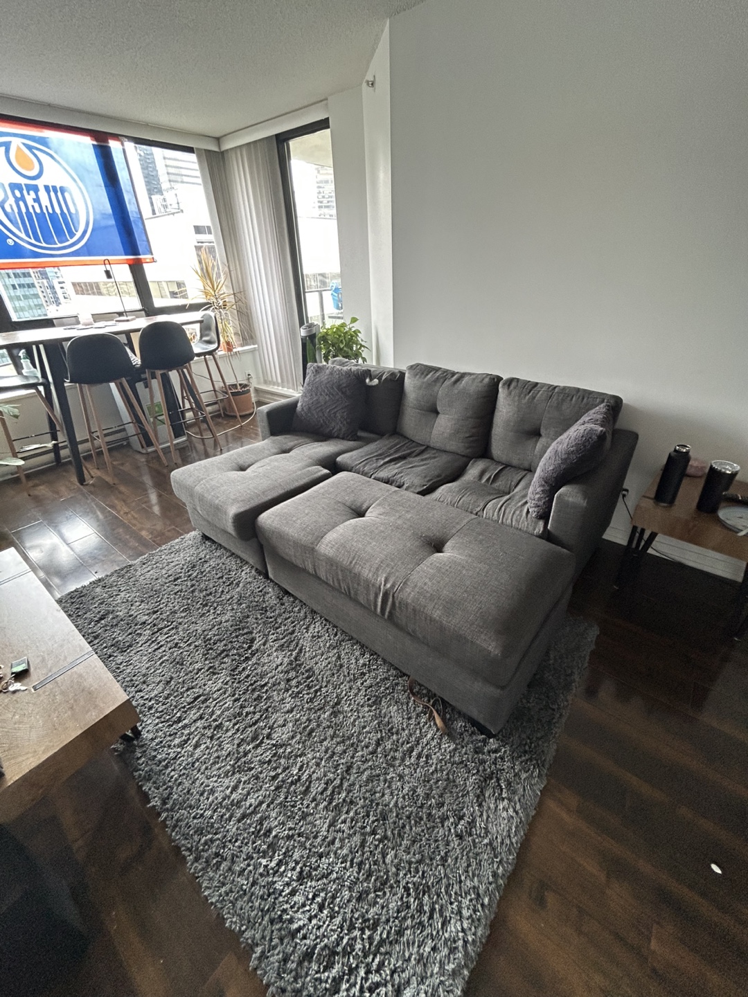 Grey Sectional Sofa with Ottoman