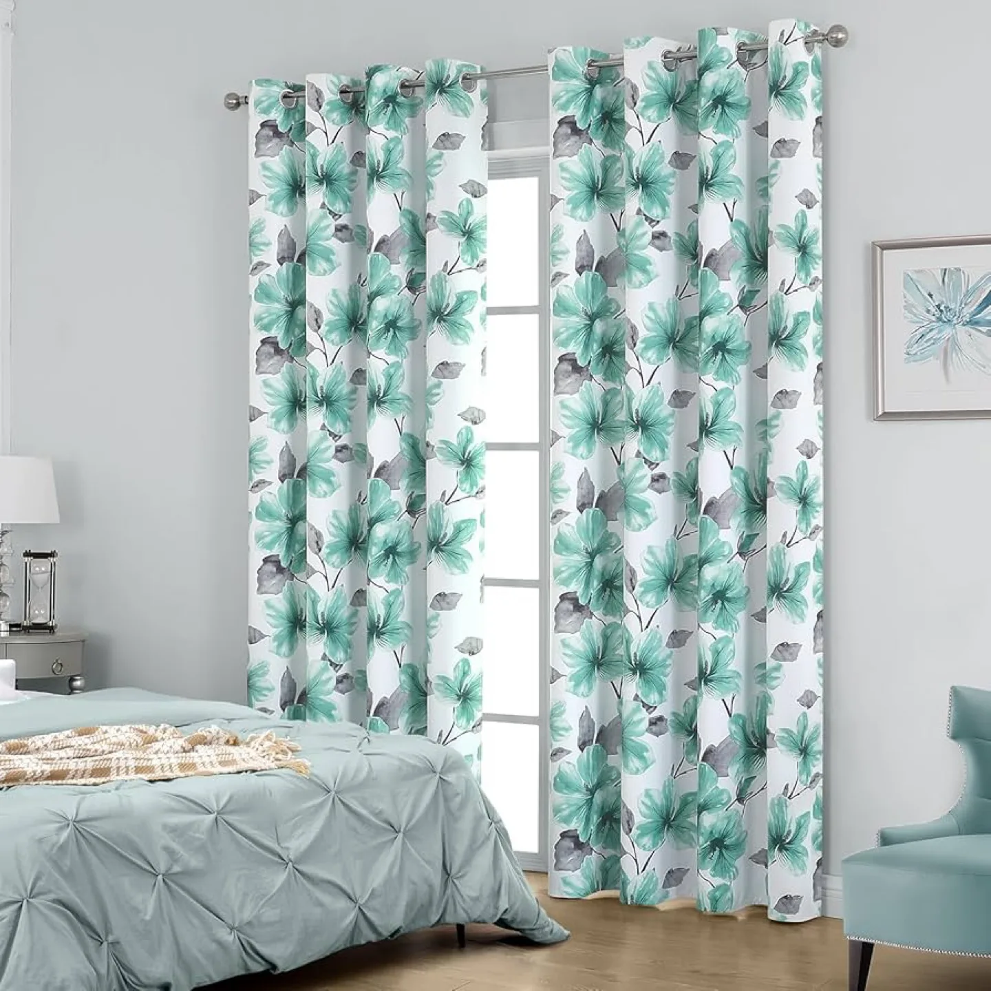 New HOMEIDEAS floral blackout curtain 52x96 thumbnail
