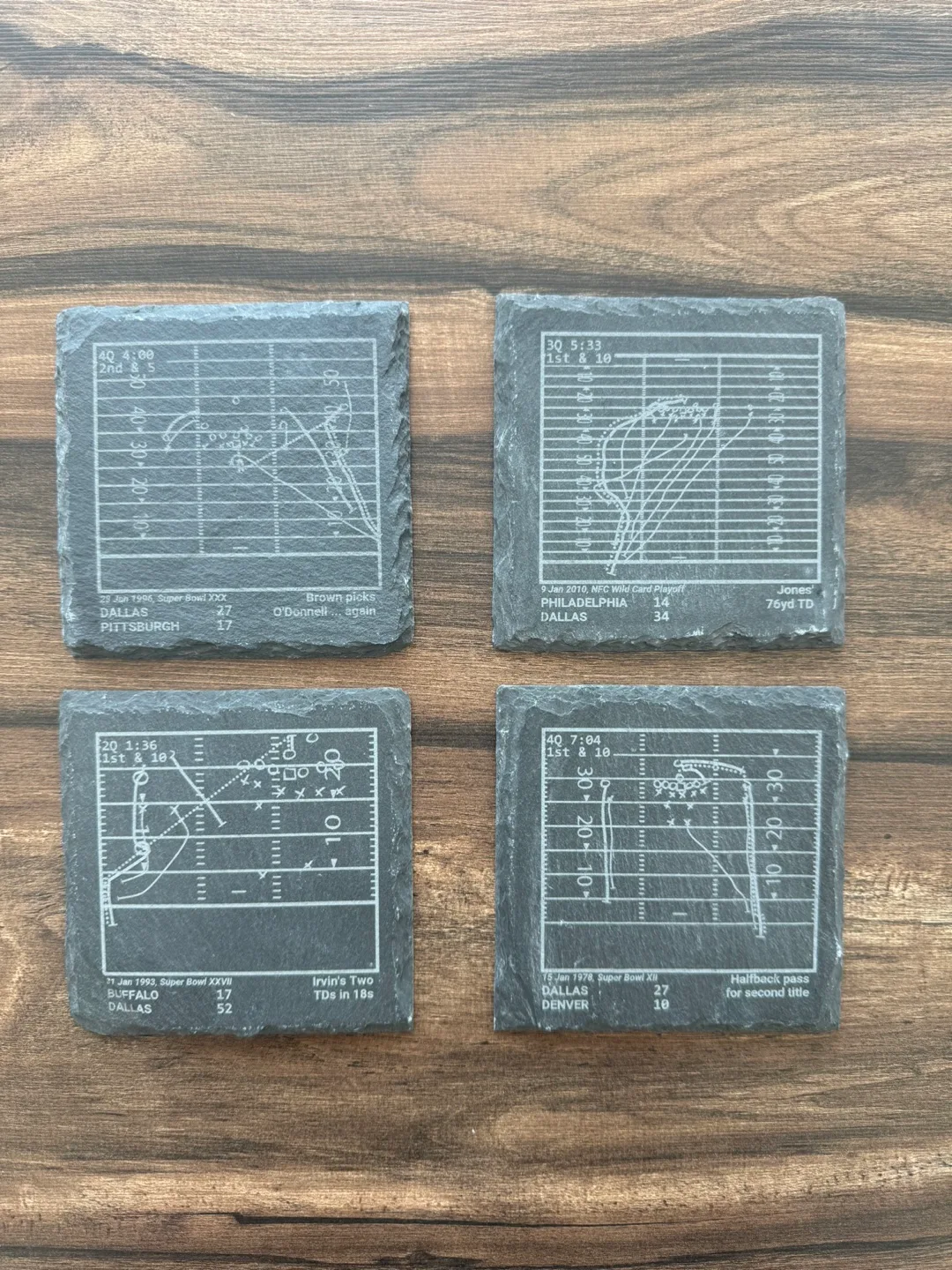 4 New NFL Playbook Laser-Engraved Slate Coasters thumbnail