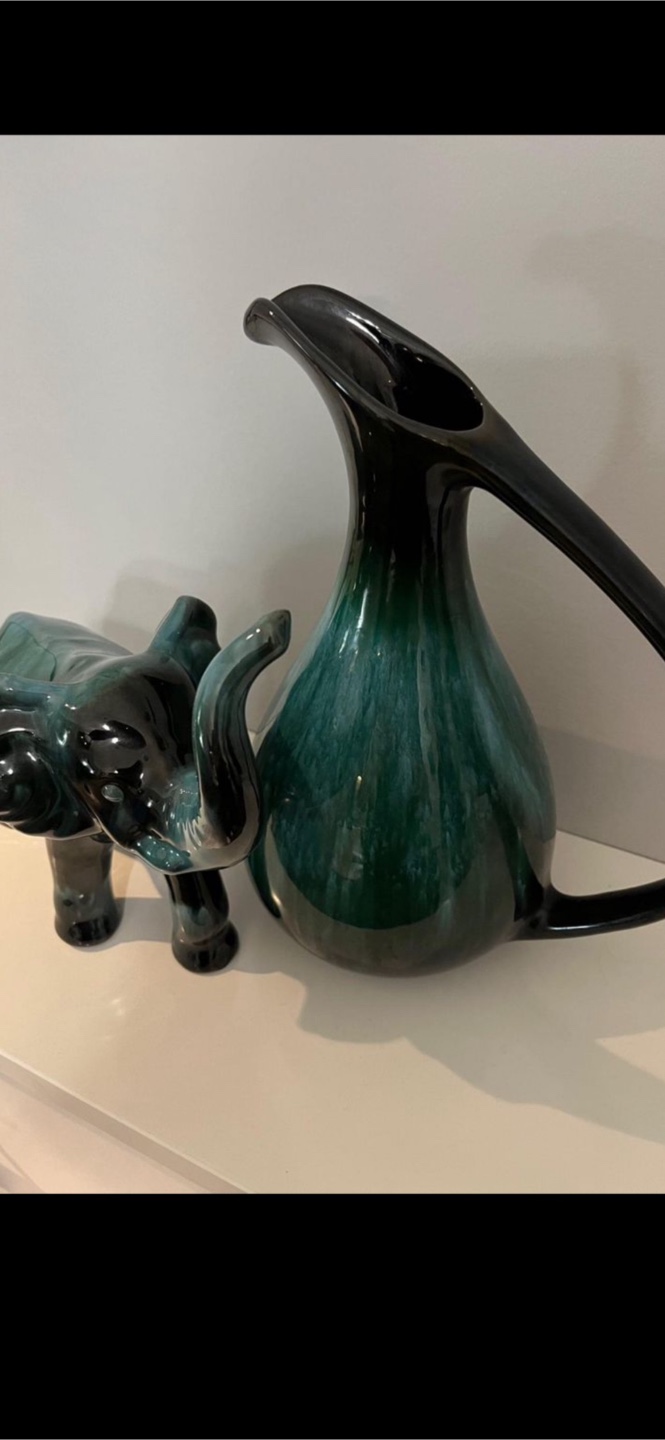 Vintage Blue & Black Ceramic Pitcher - photo 3