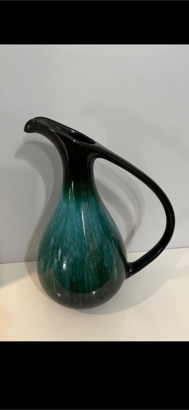 Vintage Blue & Black Ceramic Pitcher - photo 2
