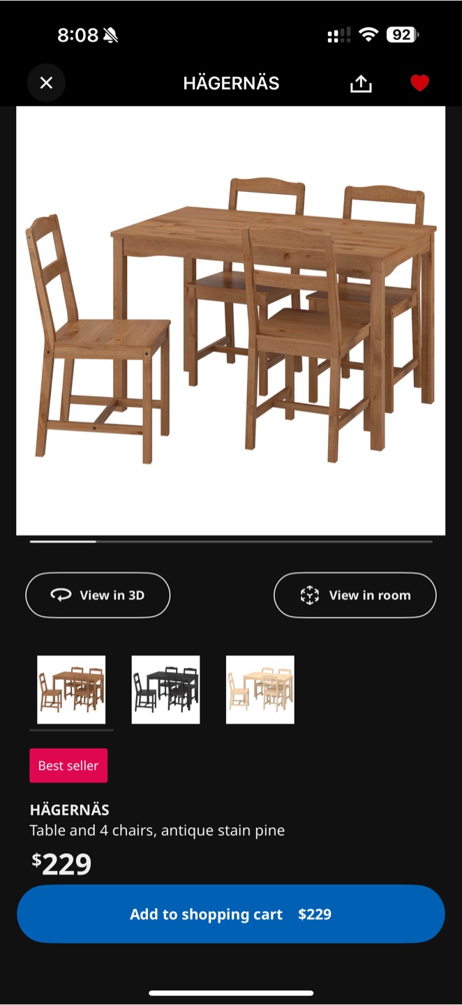 IKEA HÄGERNÄS Table & 4 Chairs - Antique Stain Pine