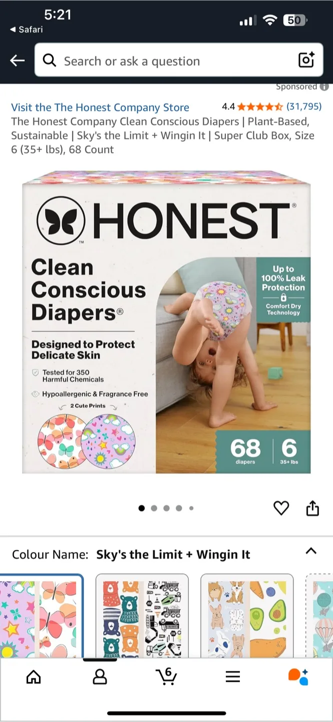 Honest Co. Size 6 Diapers (4 Packs) 68 total thumbnail