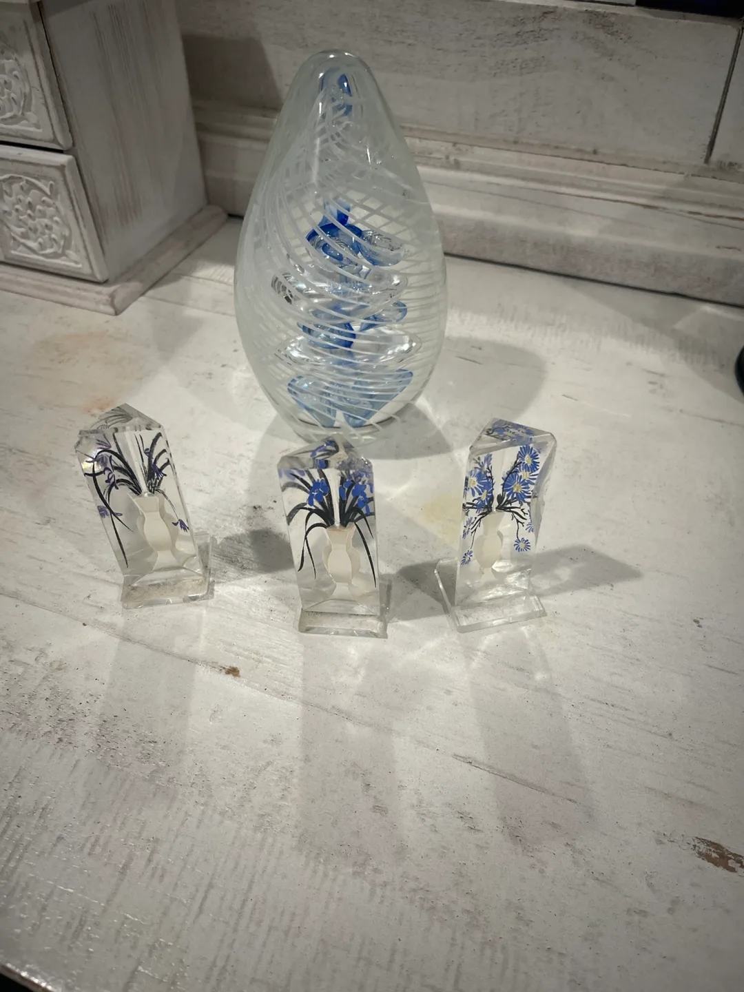 Set of 3 Clear Glass Floral Decorative Blocks thumbnail