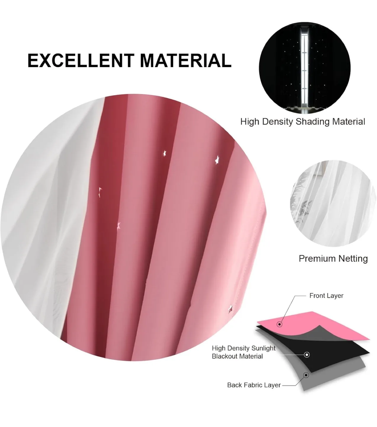 Blackout Pink Star kids room Curtains image indicator(4)