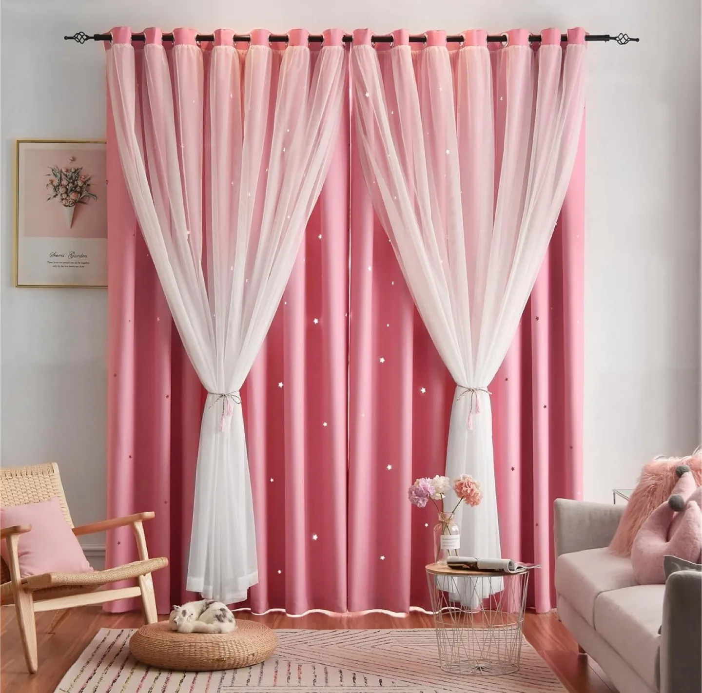 Blackout Pink Star kids room Curtains thumbnail