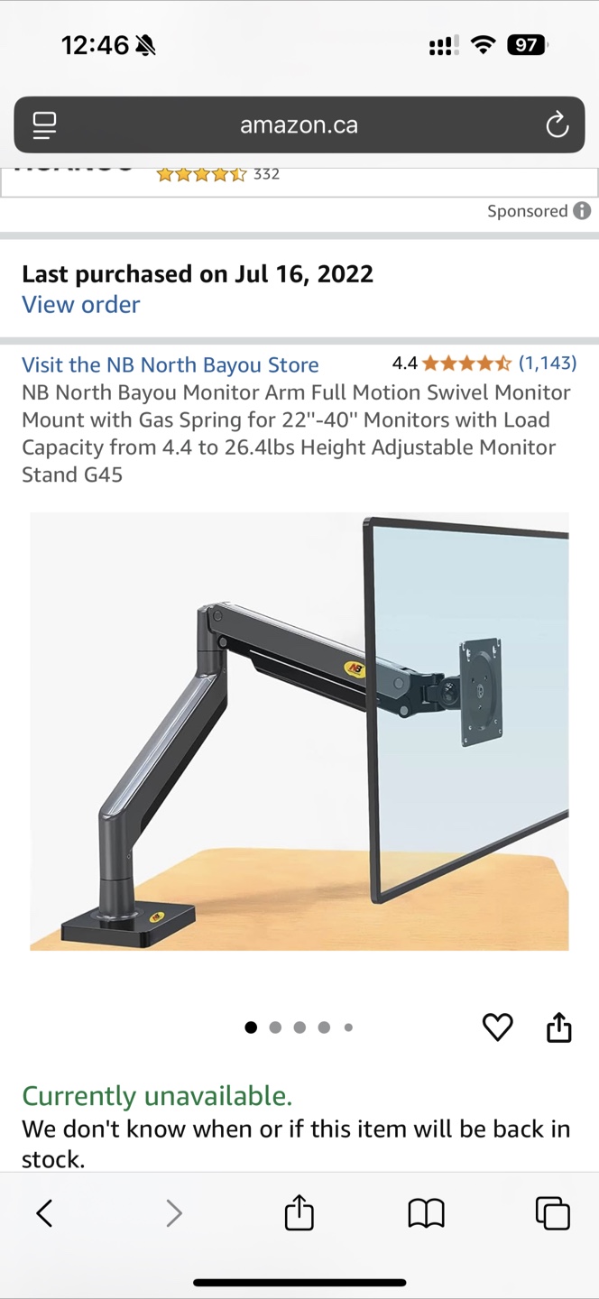 NB North Bayou Monitor Arm Full Motion Swivel Mount