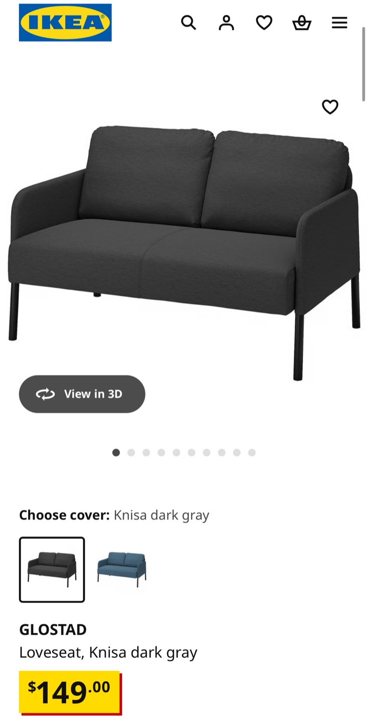 IKEA GLÖSTAD Loveseat, Knisa Dark Gray - photo 2